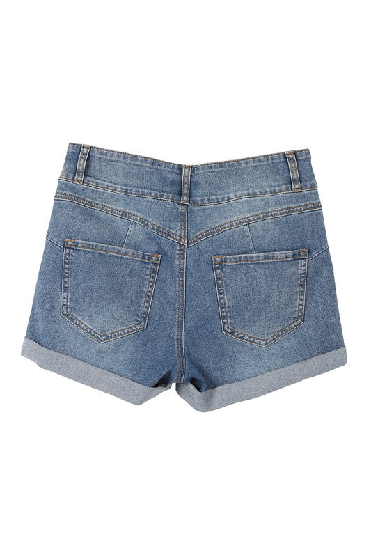Rolled Denim High Waisted Jean Shorts