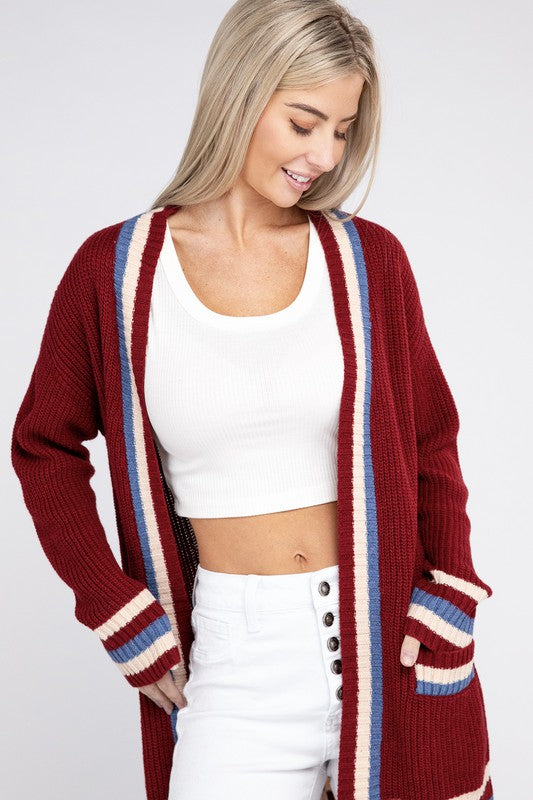 Jersey College Days Open Cardigan with Contrast Trim
