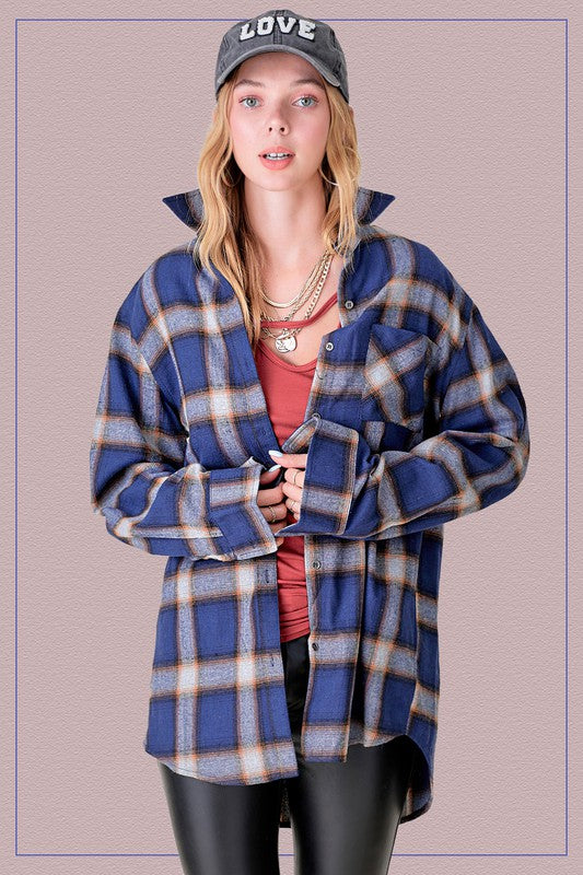 Shania Oversized Plaid Button Down Shirt - Clothing - Market Street Boutique