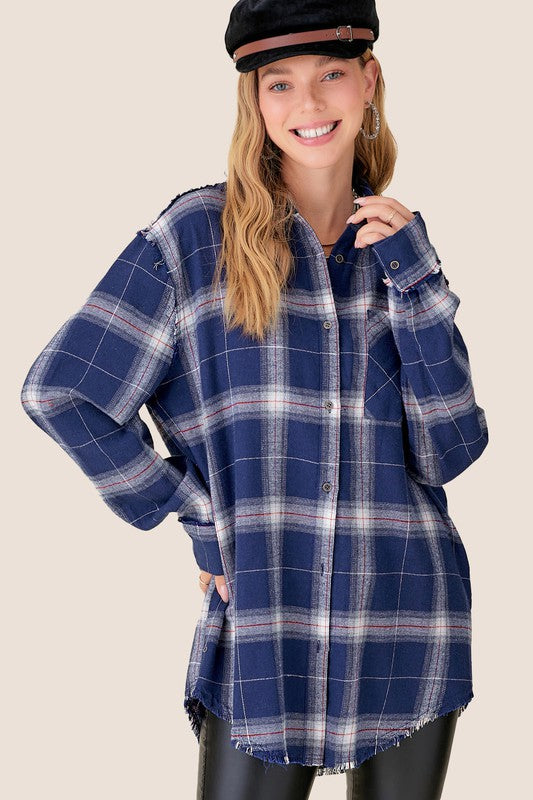 Celine Plaid Flannel Button Down Shirt - Clothing - Market Street Boutique