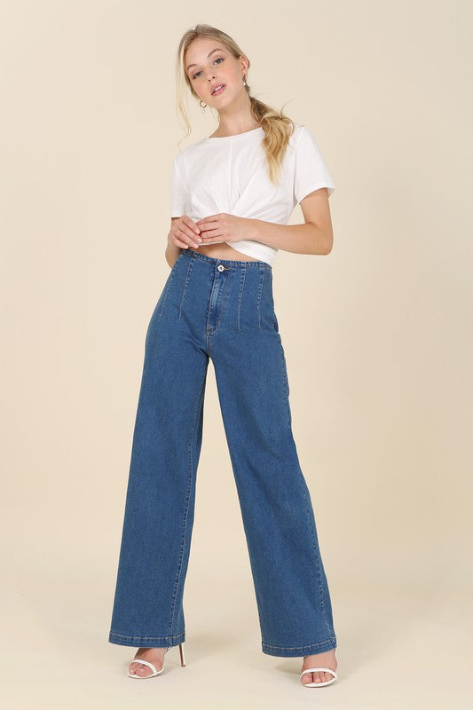 Flared high waist pin tuck jeans - Clothing - Market Street Boutique