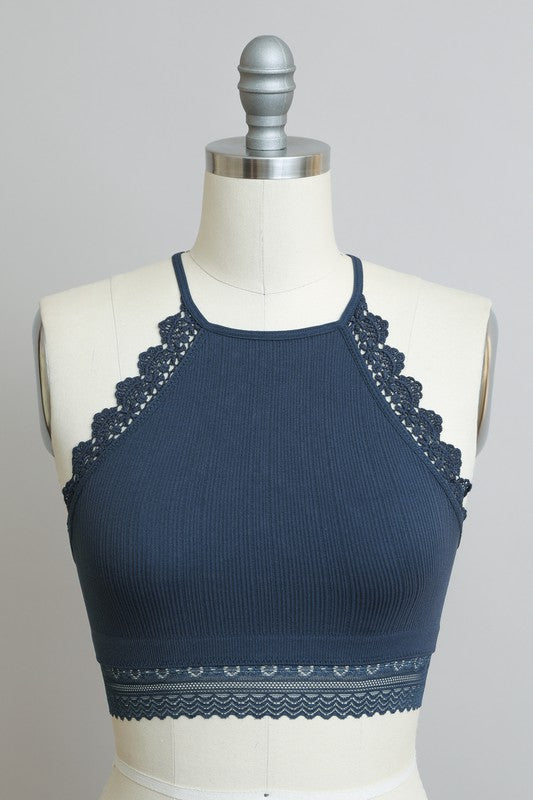 High Neck Crochet Lace Trim Bralette - Clothing - Market Street Boutique