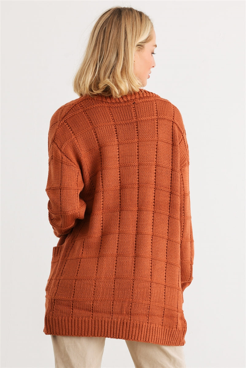 Knit Two Pocket Long Sleeve Open Front Cardigan