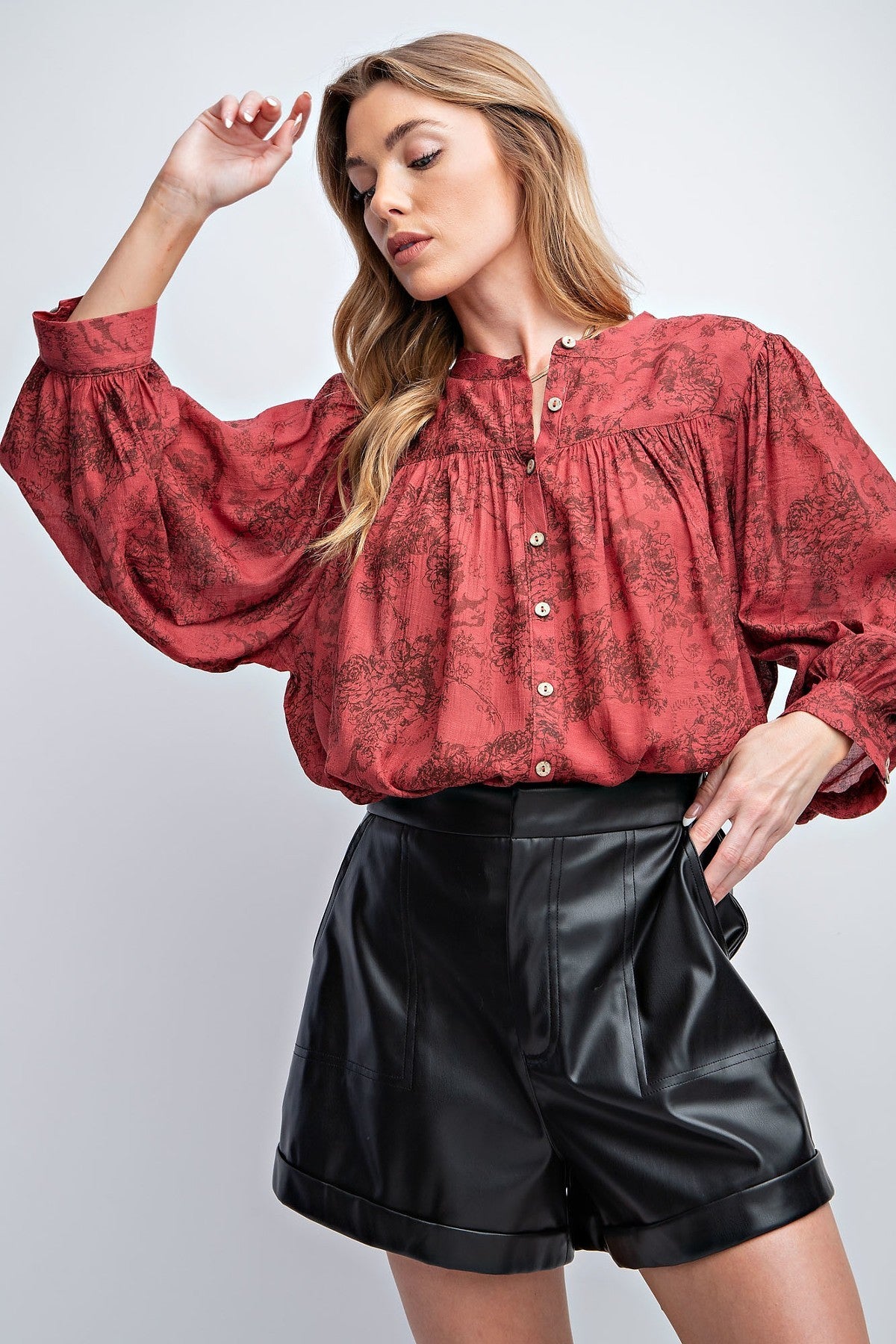Floral Gardens 3/4 Sleeves Crepe Button Down Printed Top