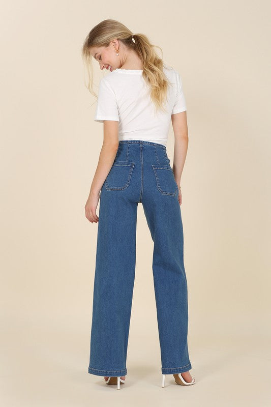 Flared high waist pin tuck jeans - Clothing - Market Street Boutique