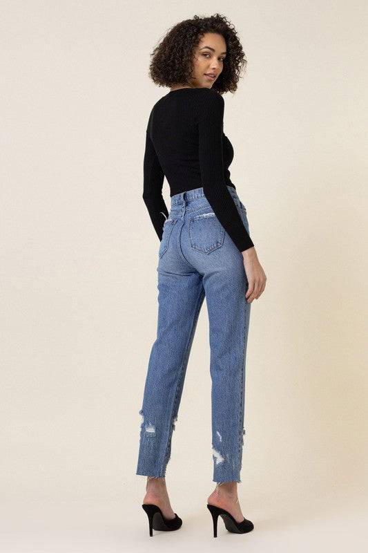 High Waisted Straight Leg Jean - Clothing - Market Street Boutique