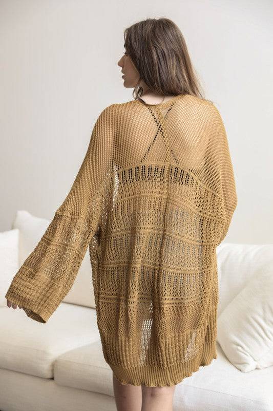 Knit Netted Cardigan - Clothing - Market Street Boutique