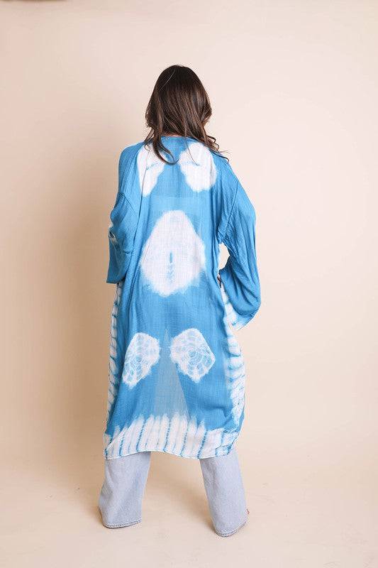 Tie Dye Longline Kimono with Full Sleeves - Clothing - Market Street Boutique